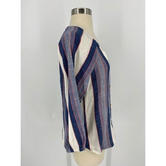 Anthropologie Cloth & Stone Striped V-Neck Button Down Top - Picture 5 of 11